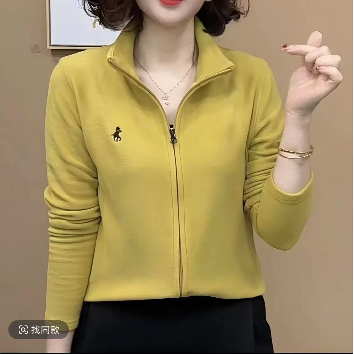 {现货}2025高弹显瘦新款德绒带刺绣拉链打底开衫嘟洋气外套时尚