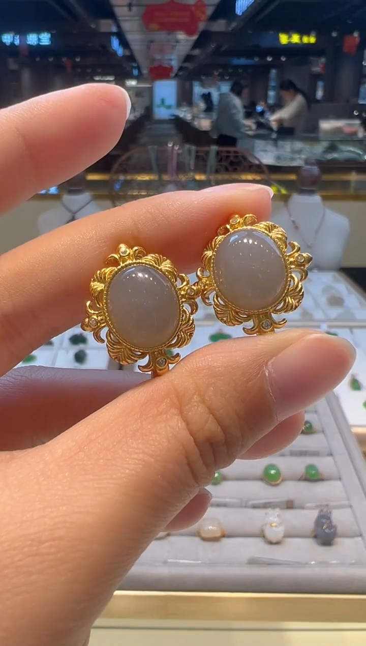 【闪购商品】和田玉耳饰银S925镶嵌29