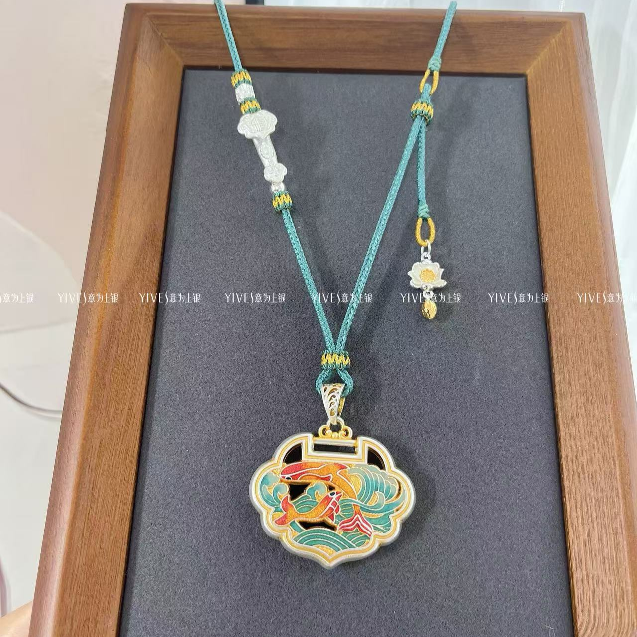 吊坠足银 足银999双鱼戏水如意锁国风手工气质时尚复古编织编绳