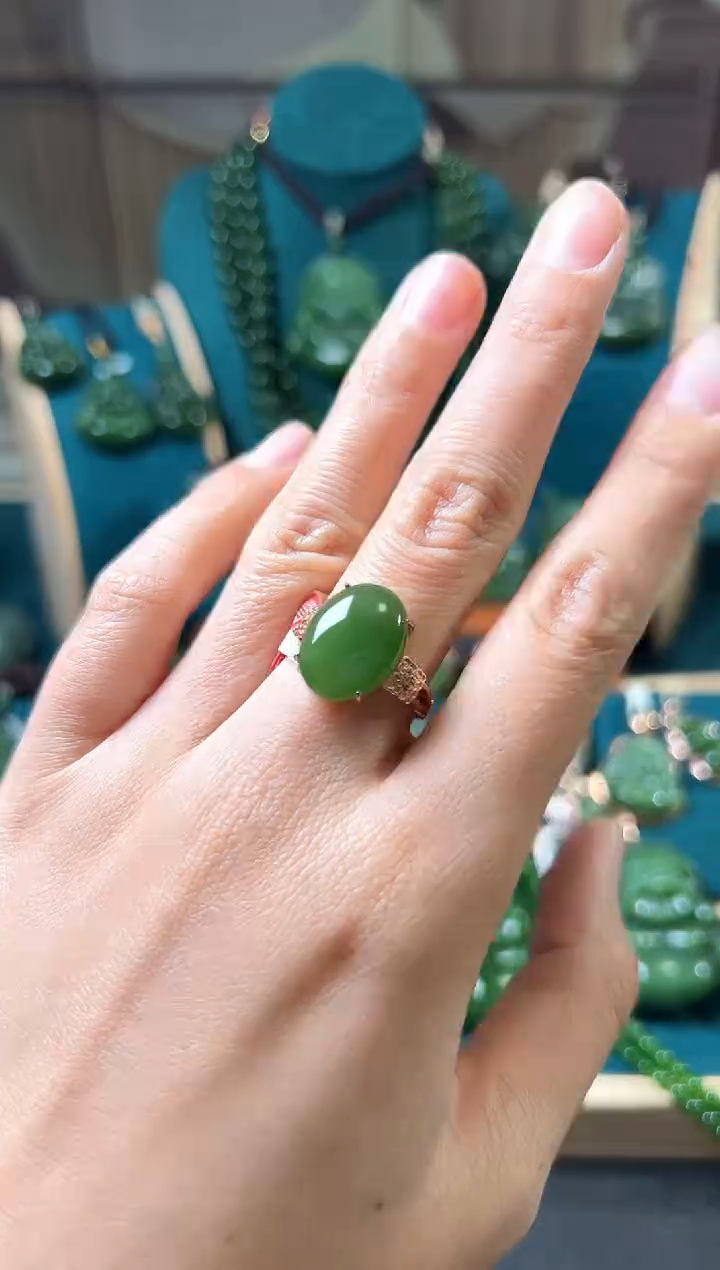 【闪购商品】和田玉（碧玉）戒指银S925镶嵌碧玉