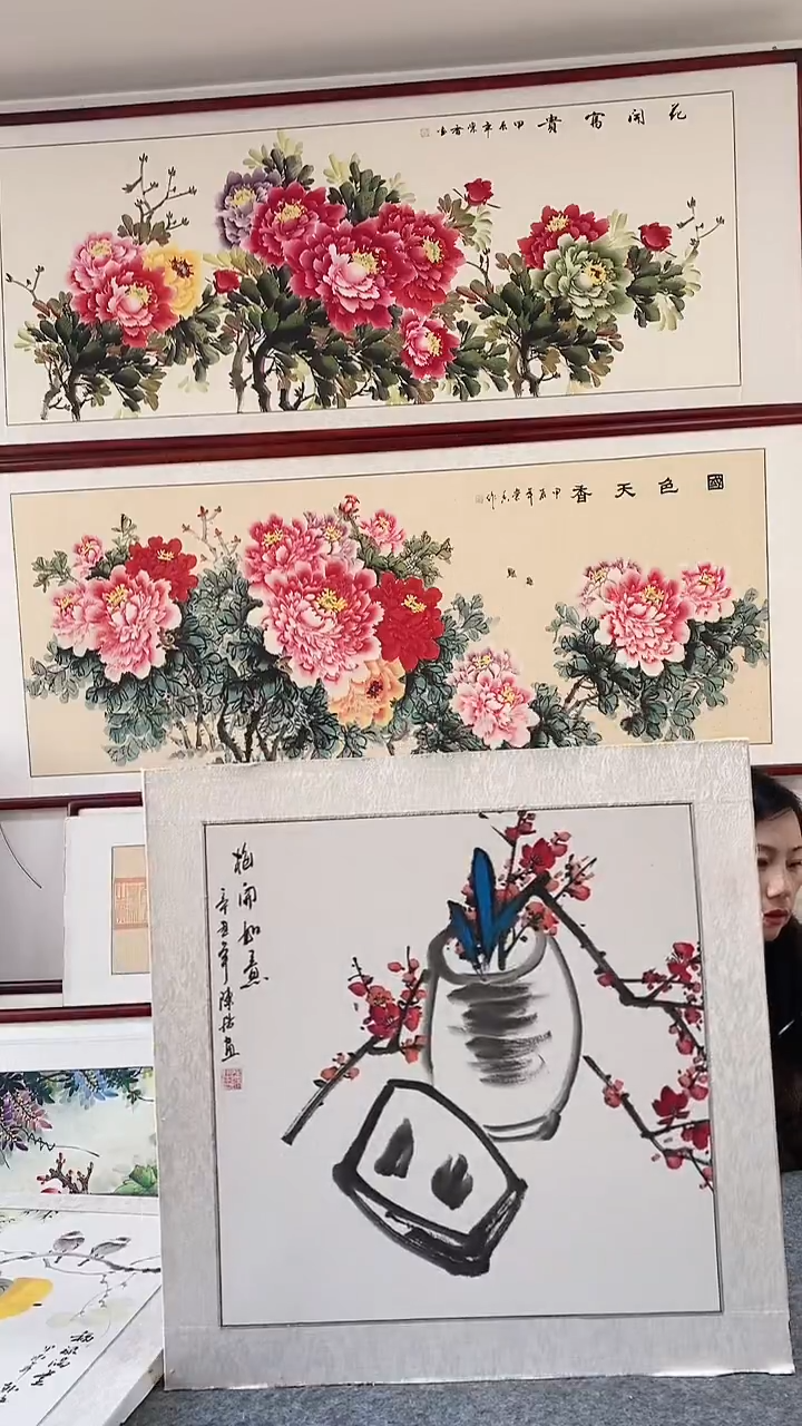 国画纯手绘国画65*65CM带框装饰字画