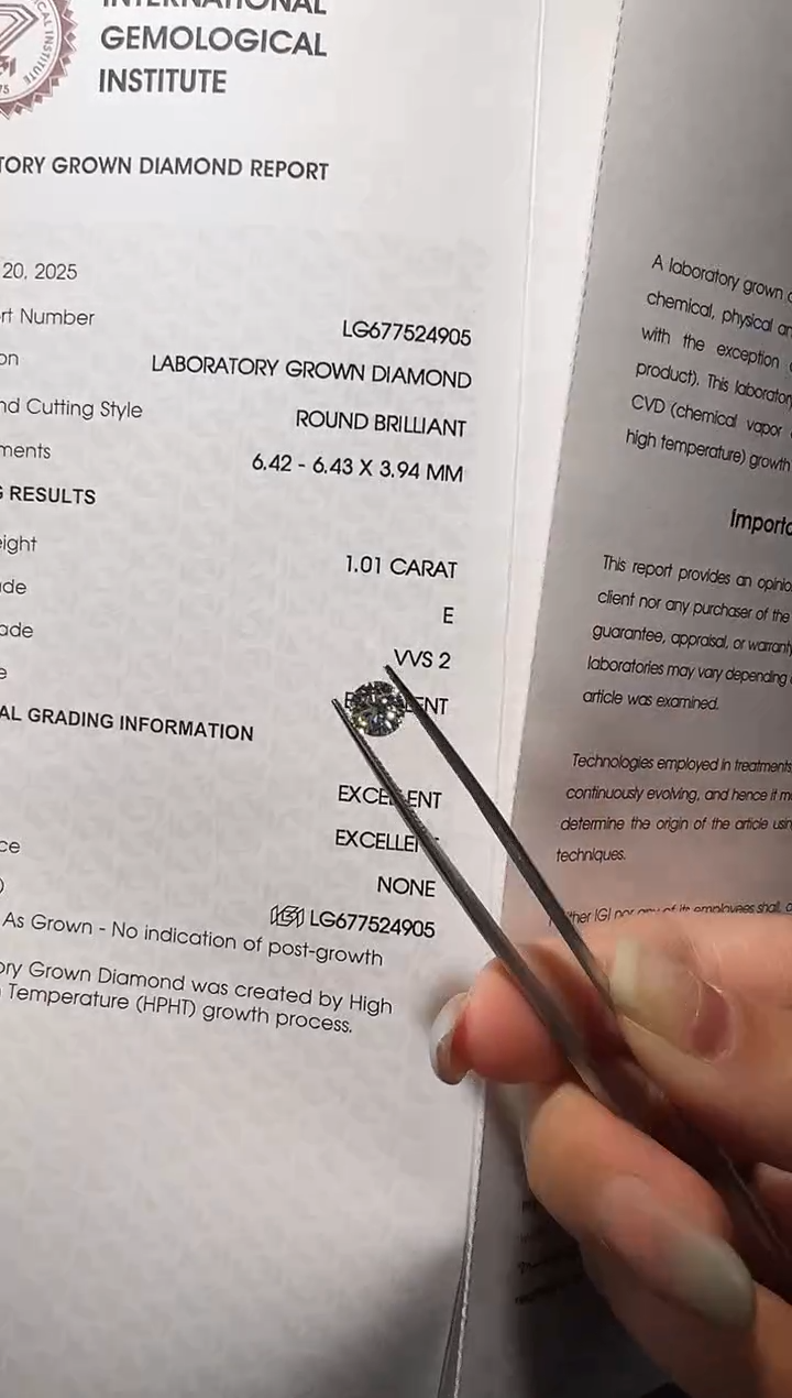 【闪购商品】实验室培育钻石裸石未镶嵌LG4905 1.01ct