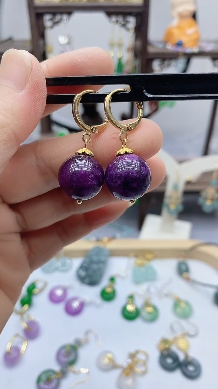 苏纪石（舒俱来）14K金镶嵌耳饰172