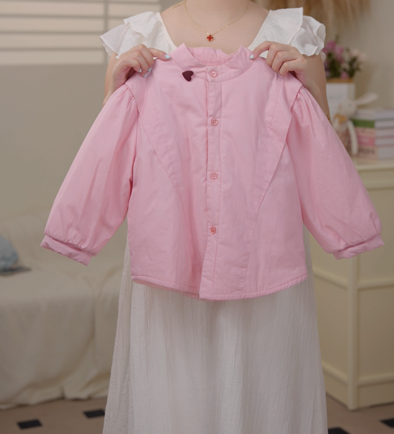 （现货）2025冬季女童淡粉色百搭时尚棉服夹棉小棉袄24107