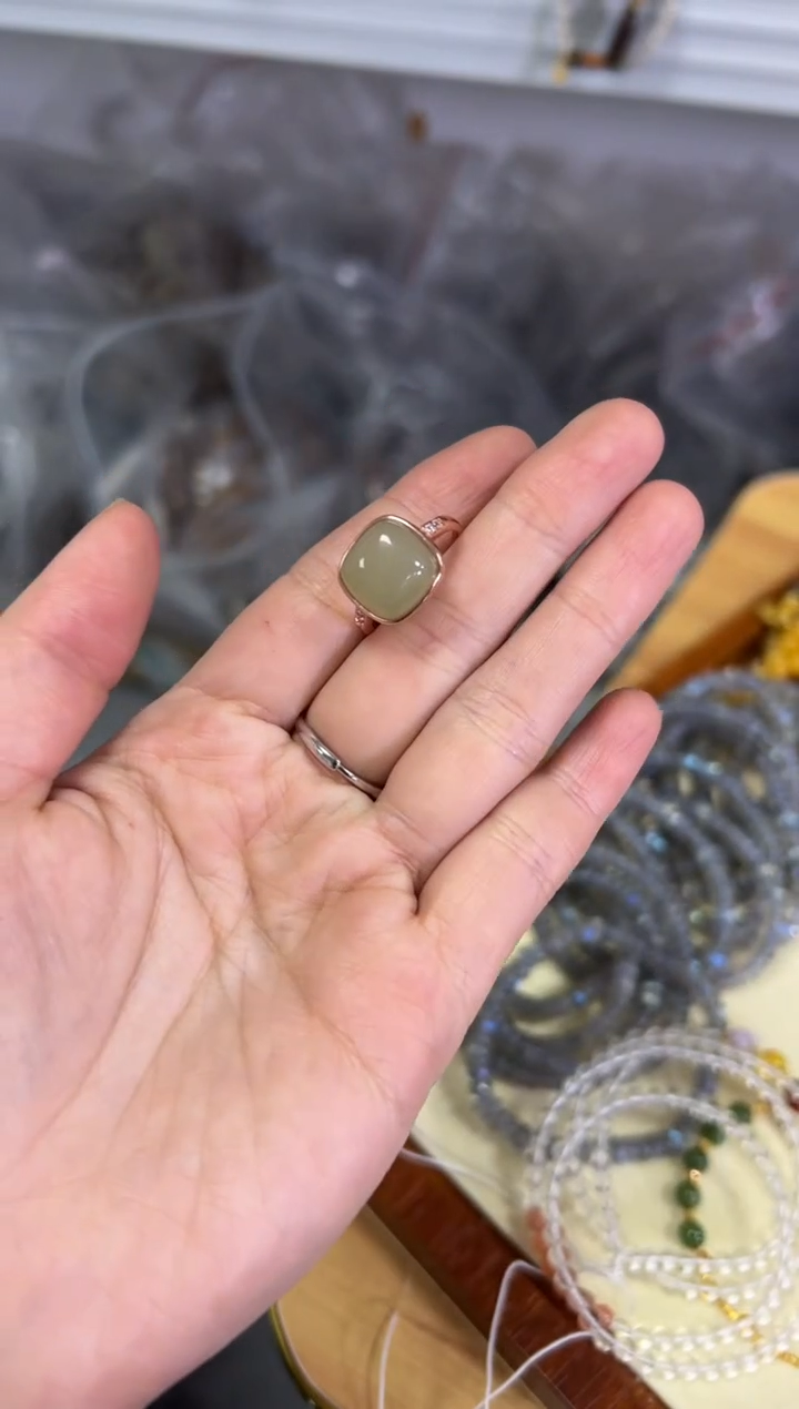【闪购商品】和田玉戒指银S925镶嵌和田玉面包戒银戒指[0056]