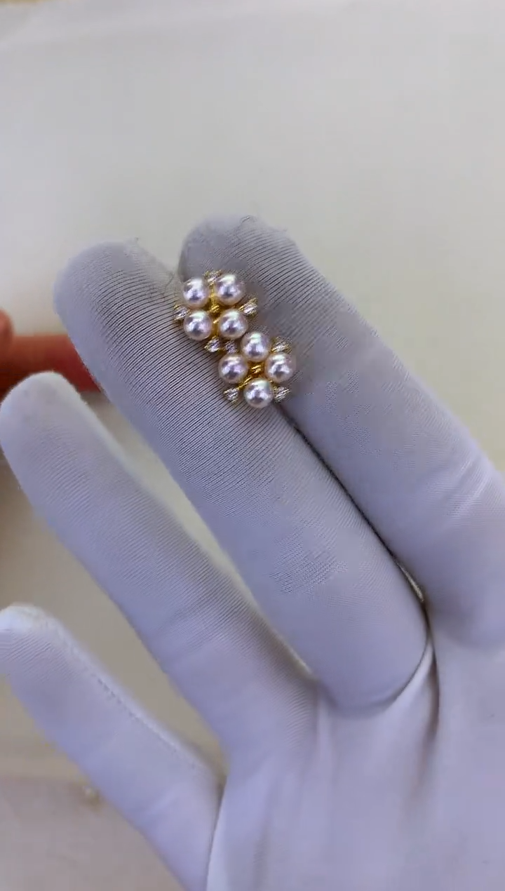 银S925镶嵌DA海水珍珠 GD228 耳钉 4-5