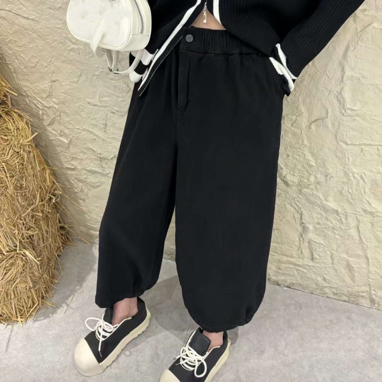 奇奇家潮派大码春季新款宽松韩版个性休闲高弹九分灯笼裤