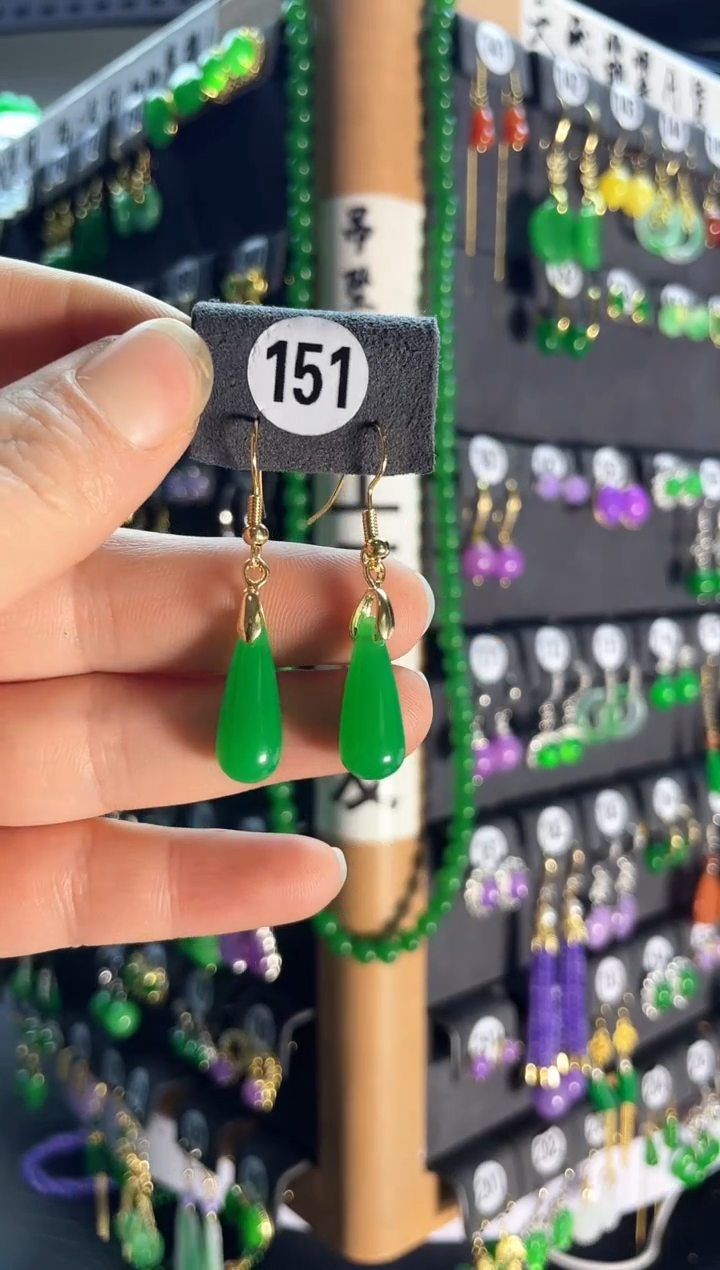 【闪购商品】翡翠耳饰银S925镶嵌老151