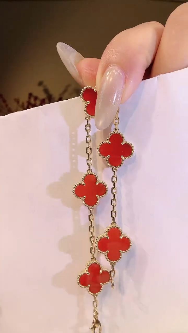 【闪购商品】玛瑙/玉髓手链18K金镶嵌红色五花