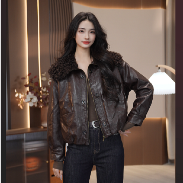 海宁绵羊皮外套羊羔毛大翻领海军领托卡复古皮衣加绒加厚728