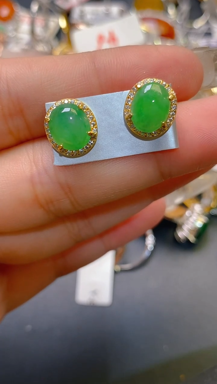 【闪购商品】翡翠耳饰银S925镶嵌天然A货翡翠1
