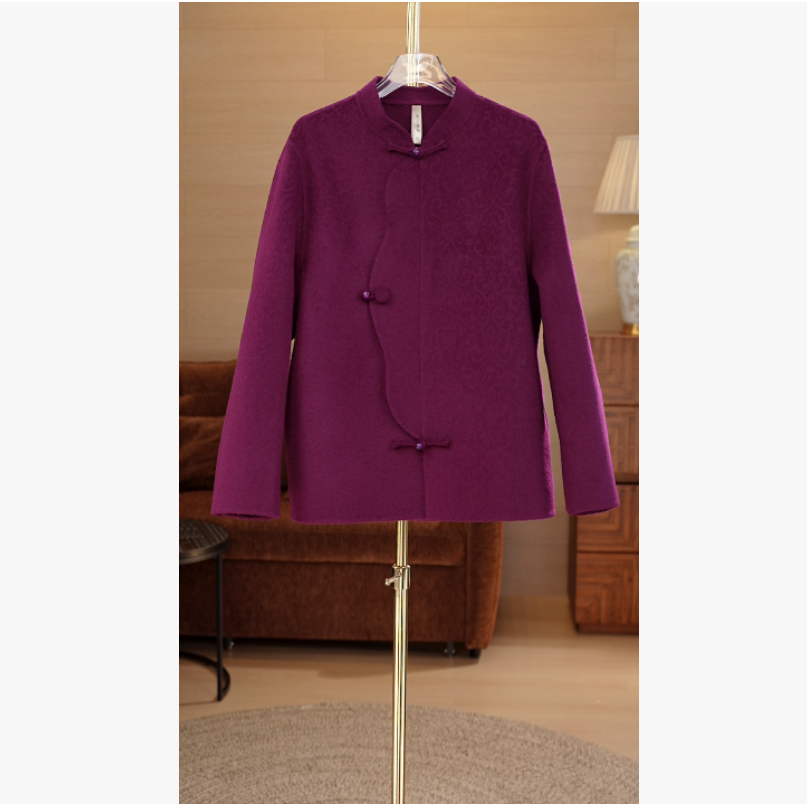 25年春秋百分百绵羊毛新中式国风激光压花气质短上衣外套A3987