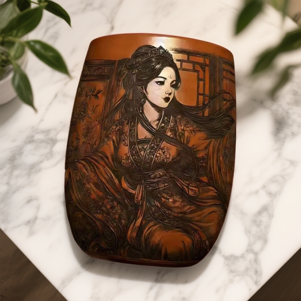 原矿朱泥大红袍刻绘美人紫砂主人杯160cc大容量品茗杯