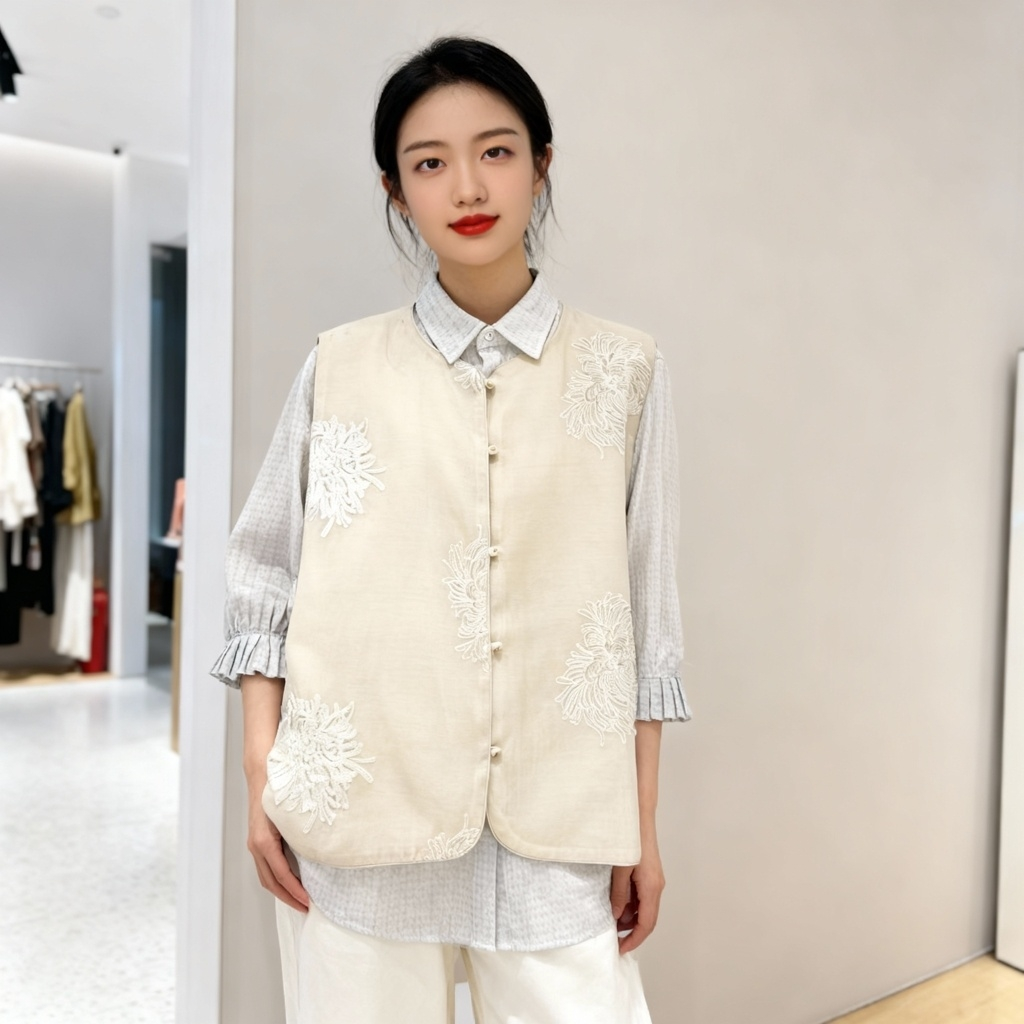 国风03款新中式时尚复古真丝女士双层马甲