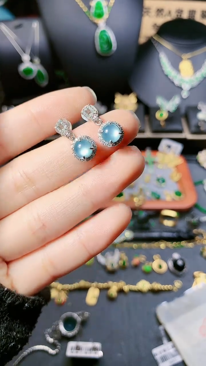 【闪购商品】翡翠耳饰银S925镶嵌耳饰