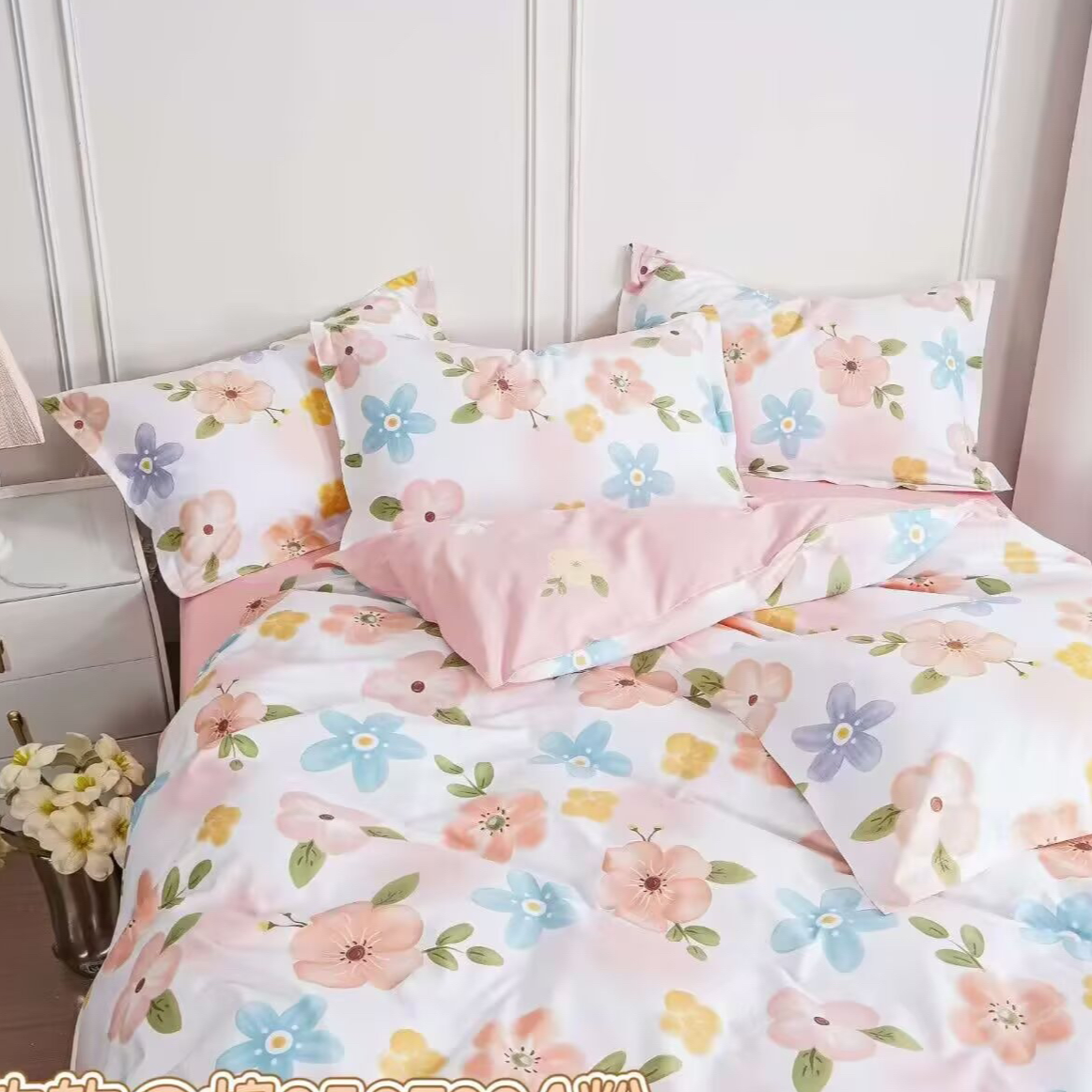 ［粉花语］被罩简约印花亲肤柔AB版被套