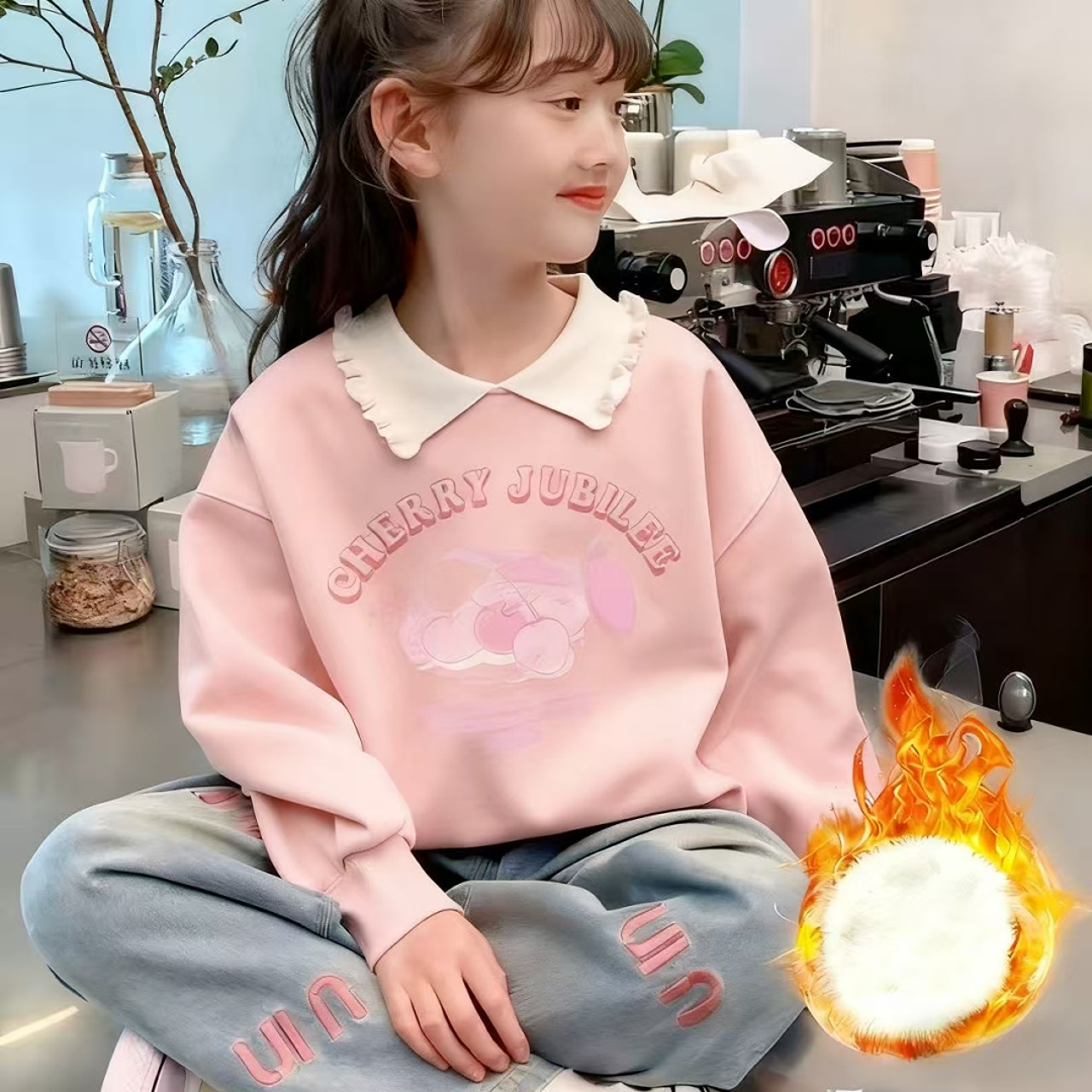 儿童加绒加厚卫衣女童新款秋冬款保暖中大童百搭宽松韩版女孩上衣