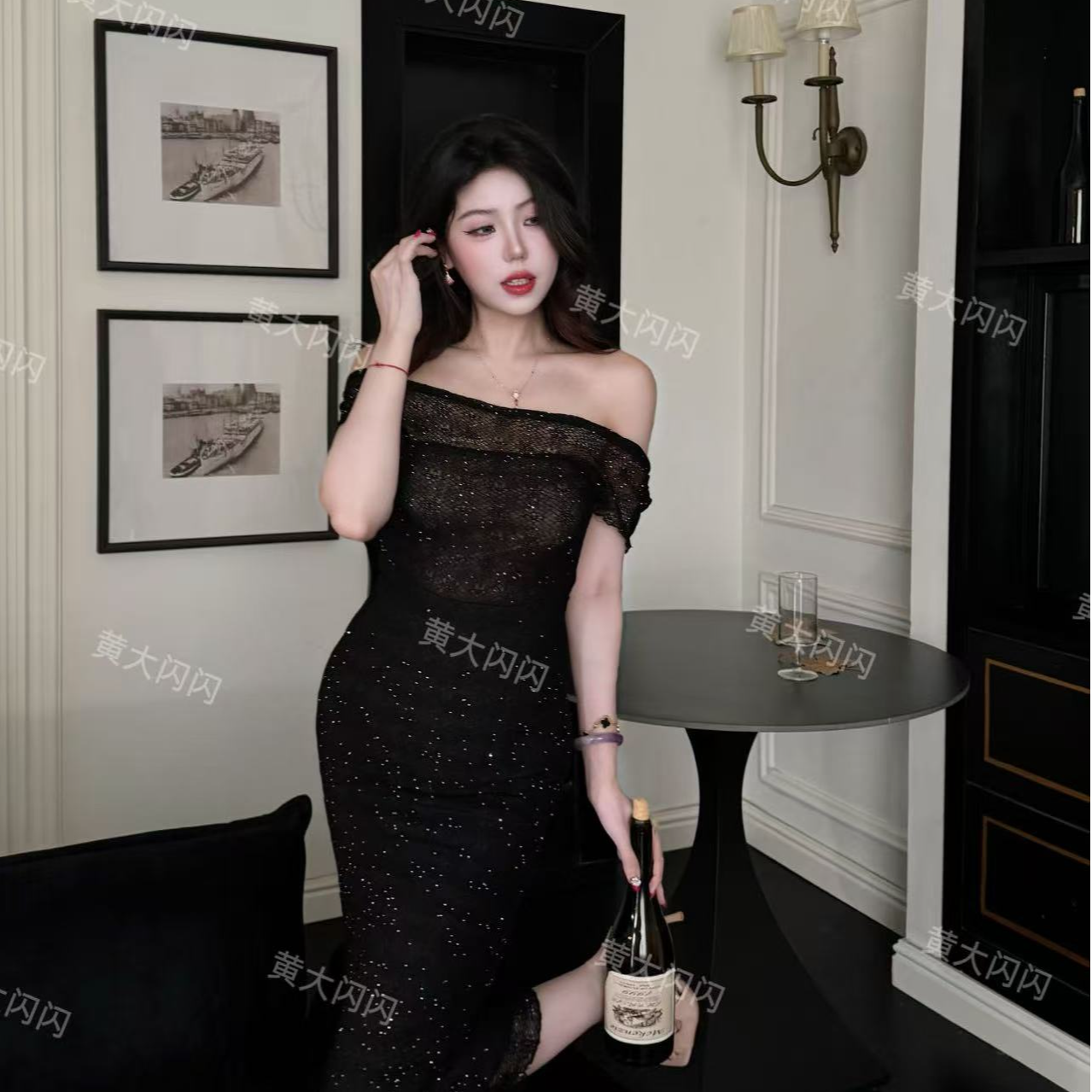 【HDSS】(短剧女主)随拍气质修身纯欲显瘦细闪假两件连衣裙ZZQ2957