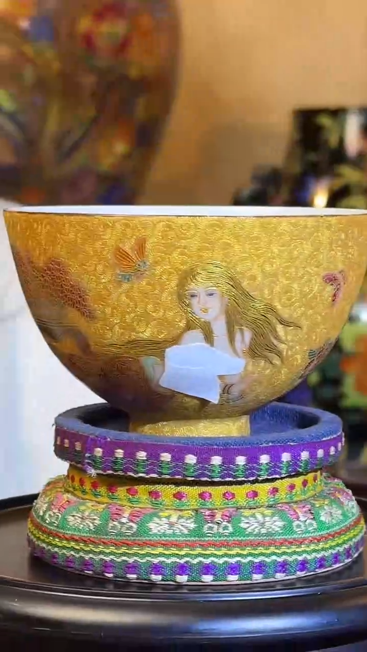 摆件瓷湖田书院掐丝人物杯17带证书