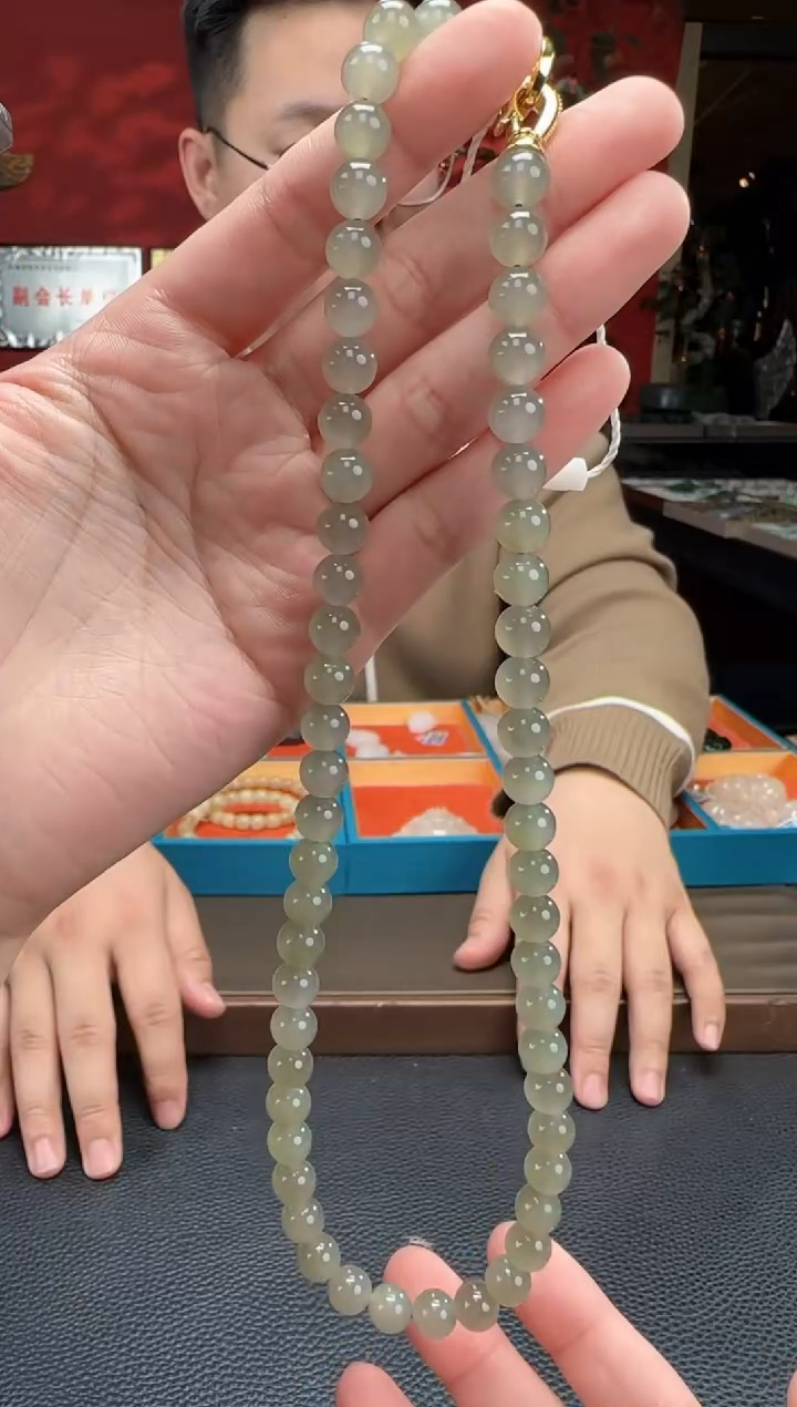 【闪购商品】和田玉颈饰未镶嵌烟紫带翠妈妈链卡8