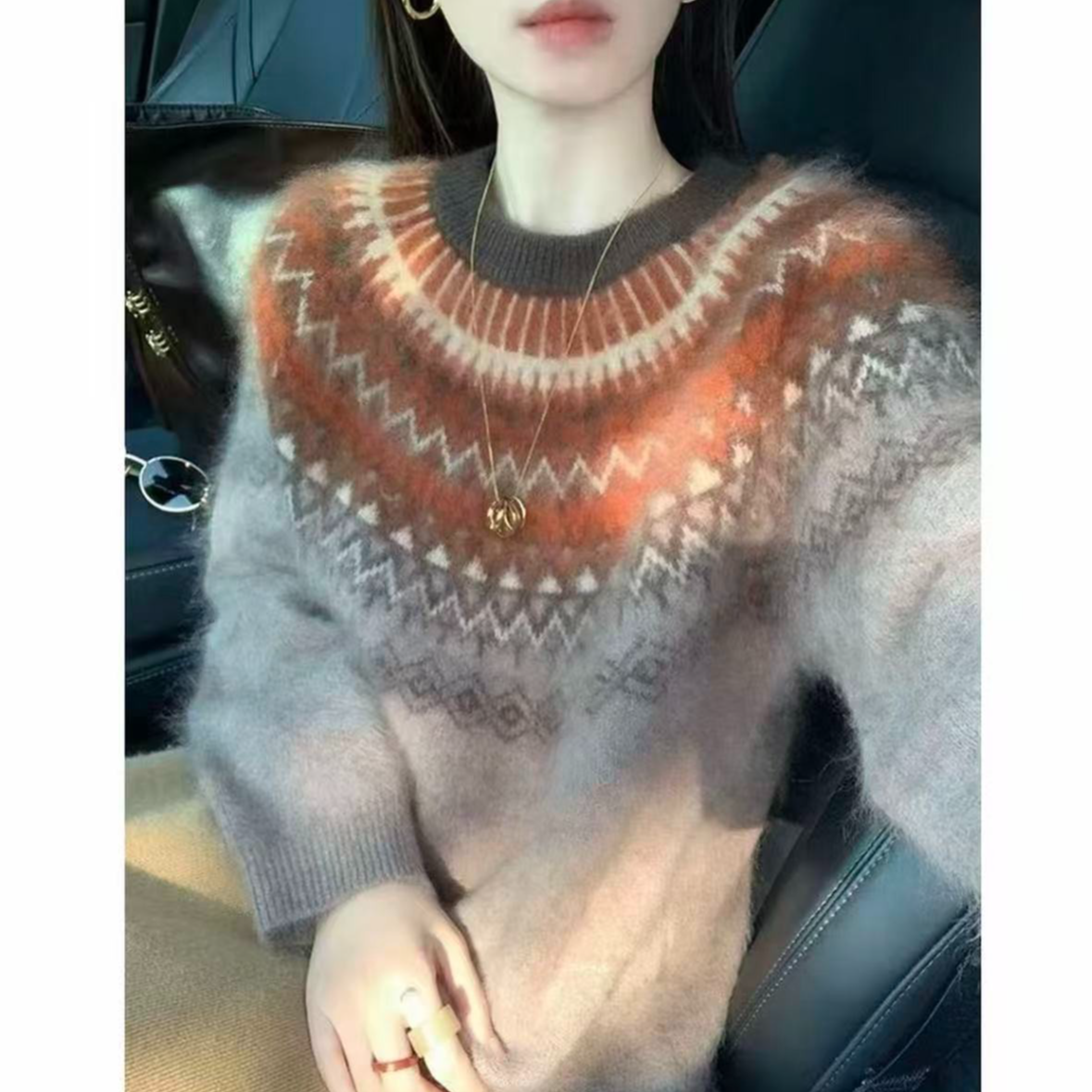 莹莹家/华尔街~100羊毛撞色费尔岛蓬松柔软宽松套头拉绒毛衣 151