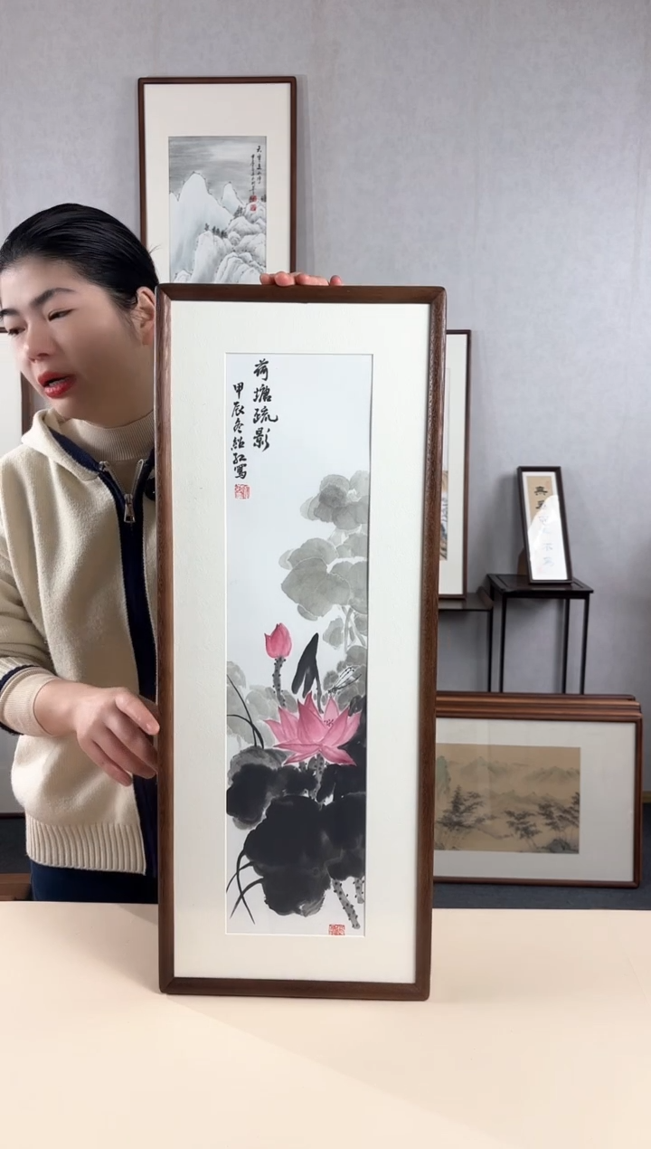 【闪购商品】国画手绘*荷花*28*72cm实木框