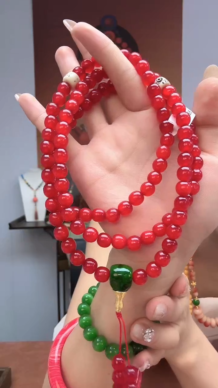 珐琅非金属非金属珐琅红色 皮皮 108项链