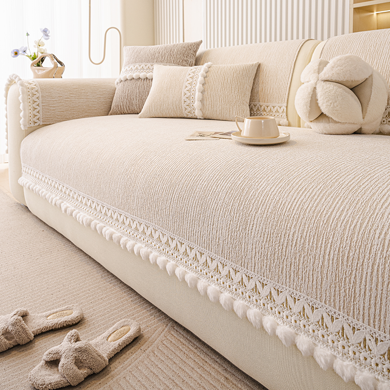 奶油风沙发垫冬2025新款四季通用雪尼尔坐垫高级感固定防滑盖布巾