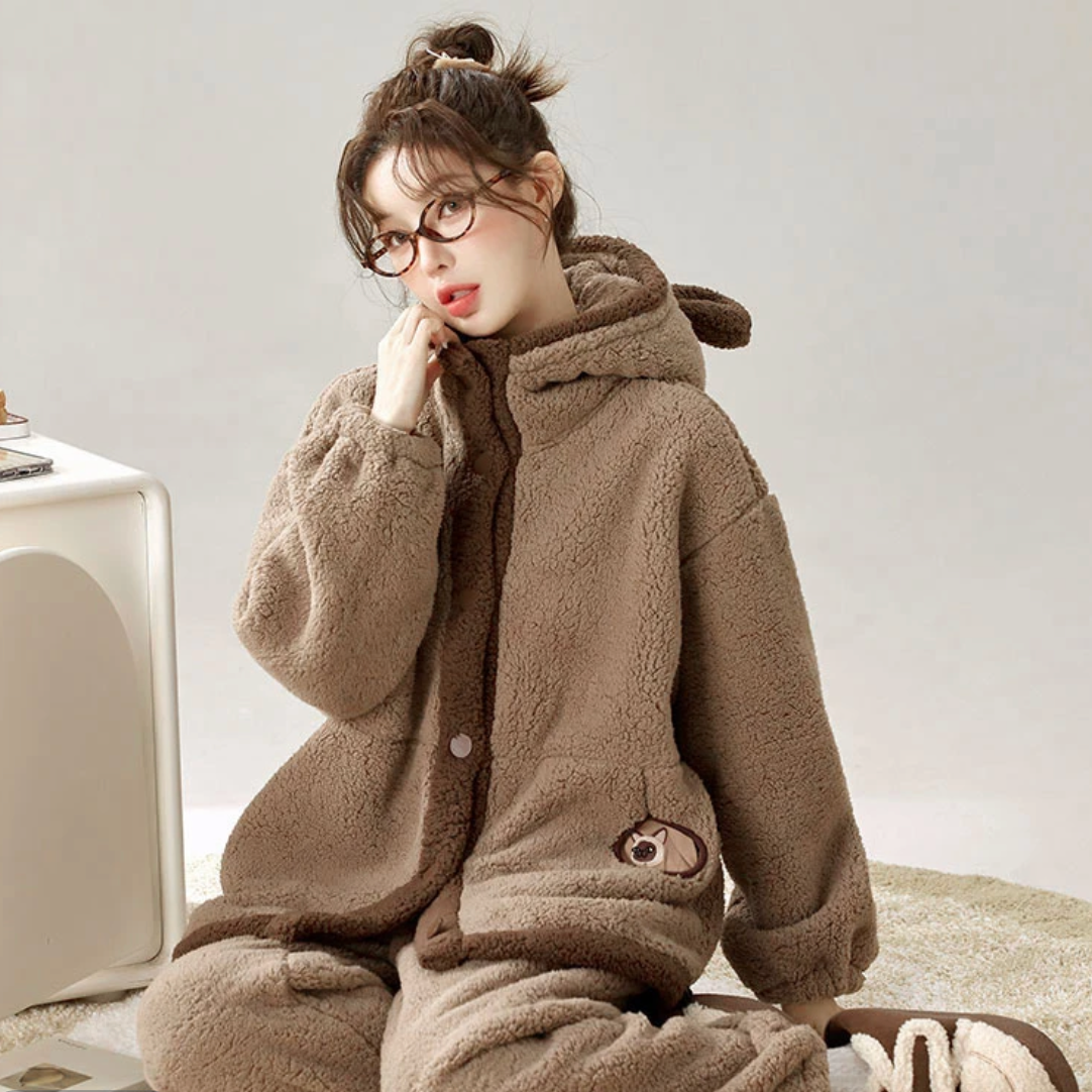 现货链接2025新款冬季加厚款家居服小熊卡通可爱款经典百搭加绒