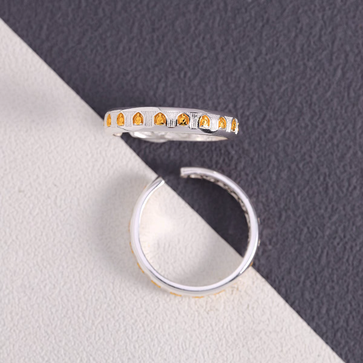 足银戒指 足银999.9（分色万佛八卦六字真言戒指）平安招财男女戒