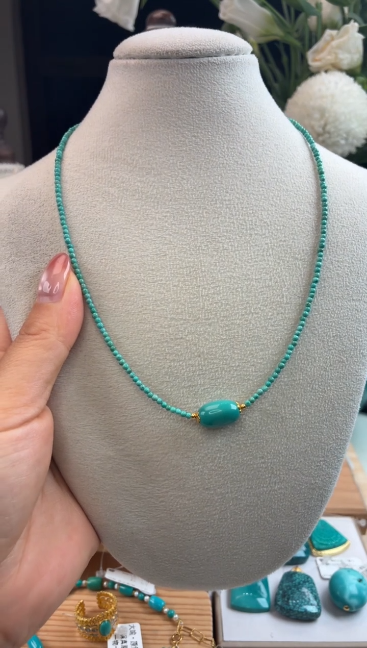 银S925镀金镶嵌绿松石项链1