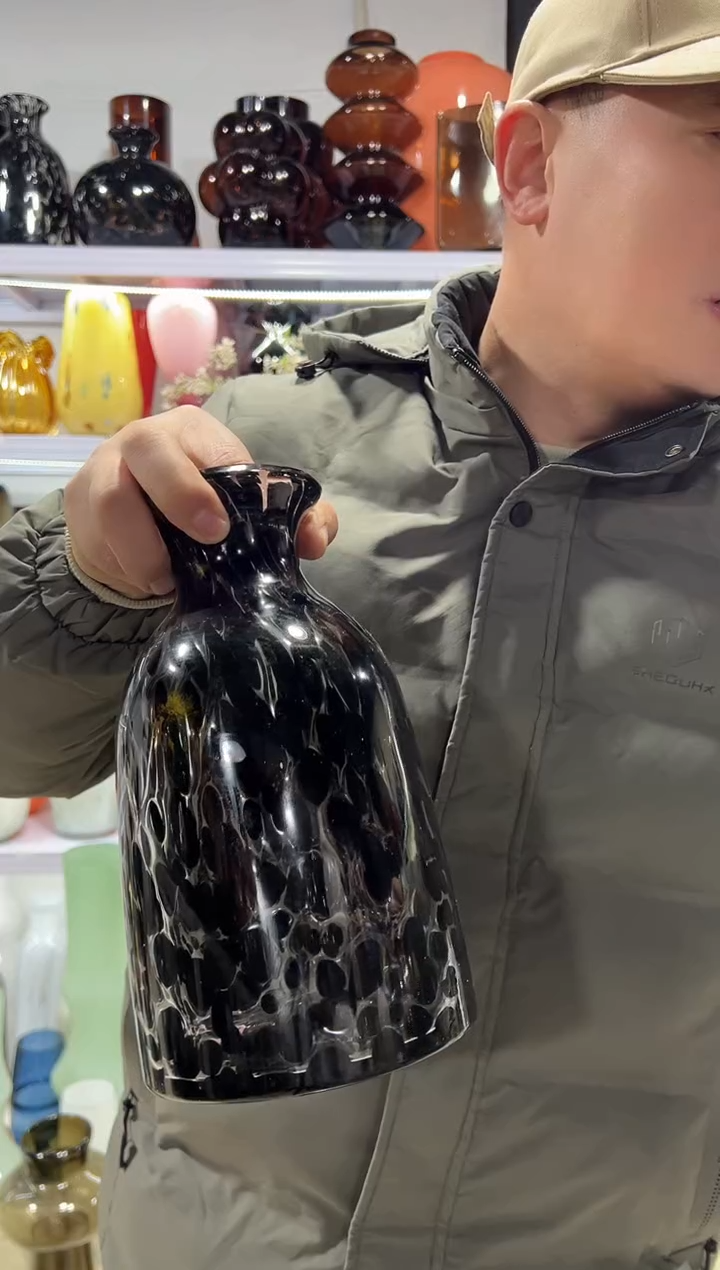 置****受小号黑豹纹小口花瓶微瑕介意勿拍