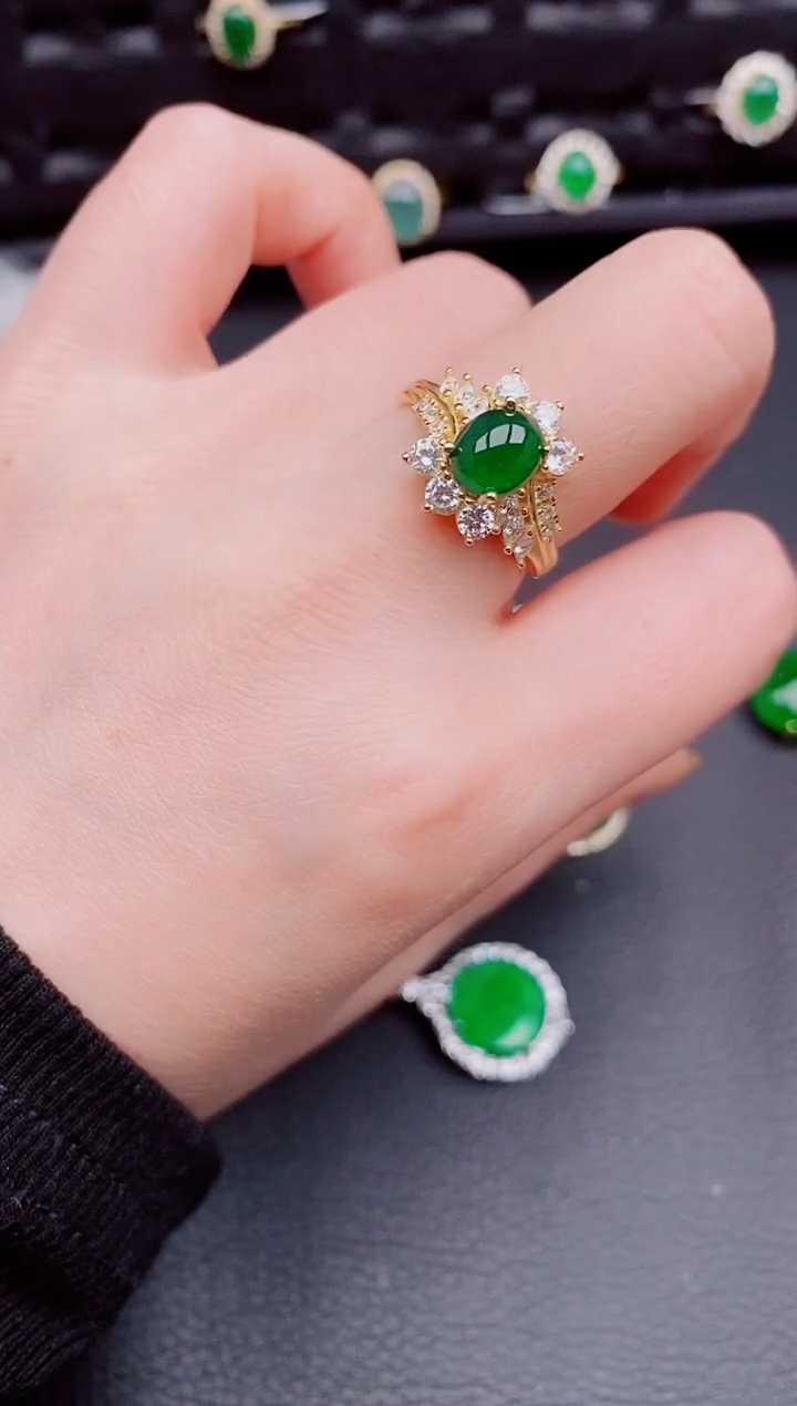 【闪购商品】翡翠戒指银S925镶嵌天然a货翡翠420