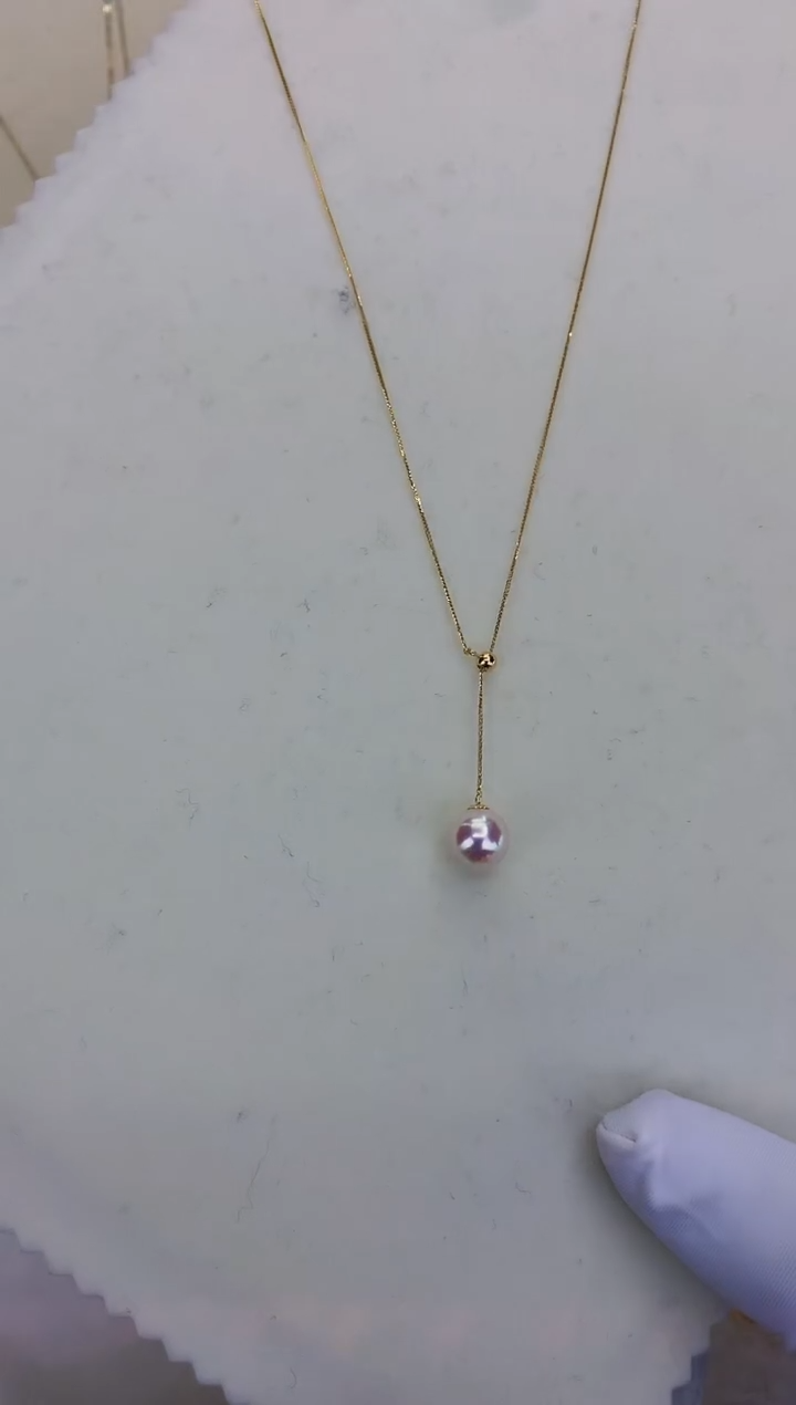 18K金镶嵌DA海水珍珠 GD123 8.5-9 天女Y链
