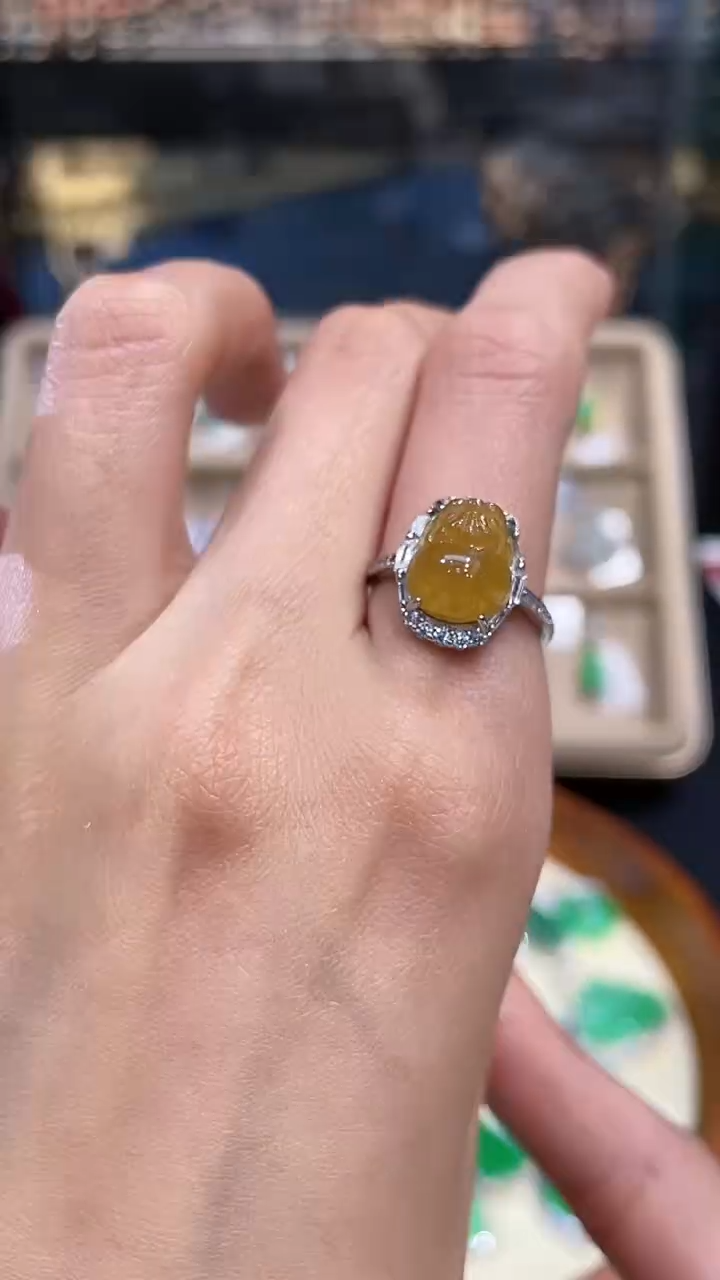 【闪购商品】翡翠吊坠(不含链)银S925镶嵌貔貅戒指