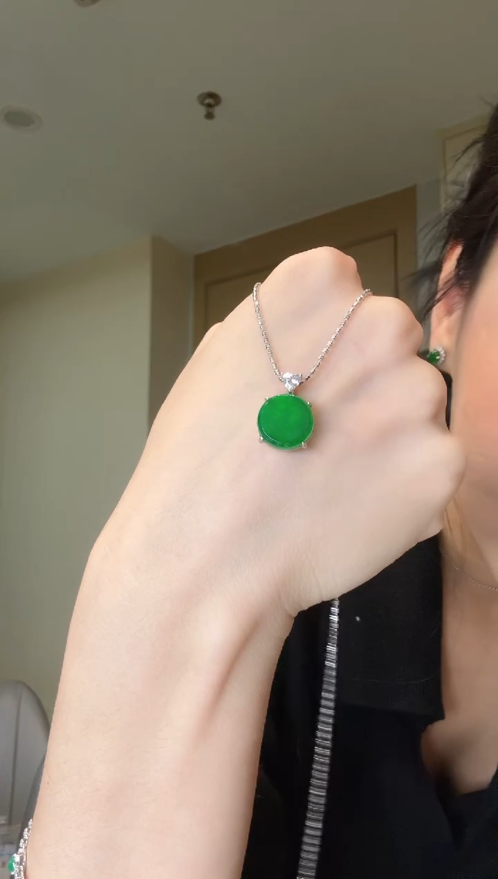 翡翠银S925镶嵌吊坠(不含链)天然翡翠吊坠3