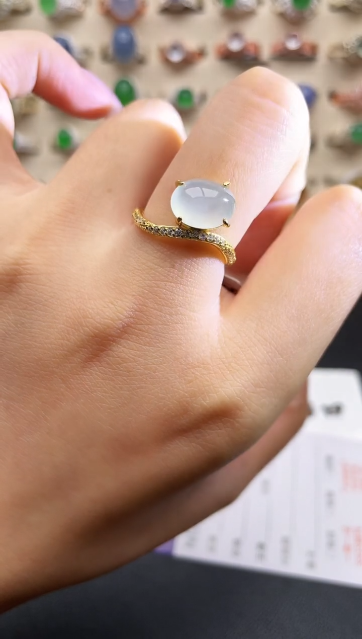 翡翠戒指银S925镶嵌一物一证一礼盒