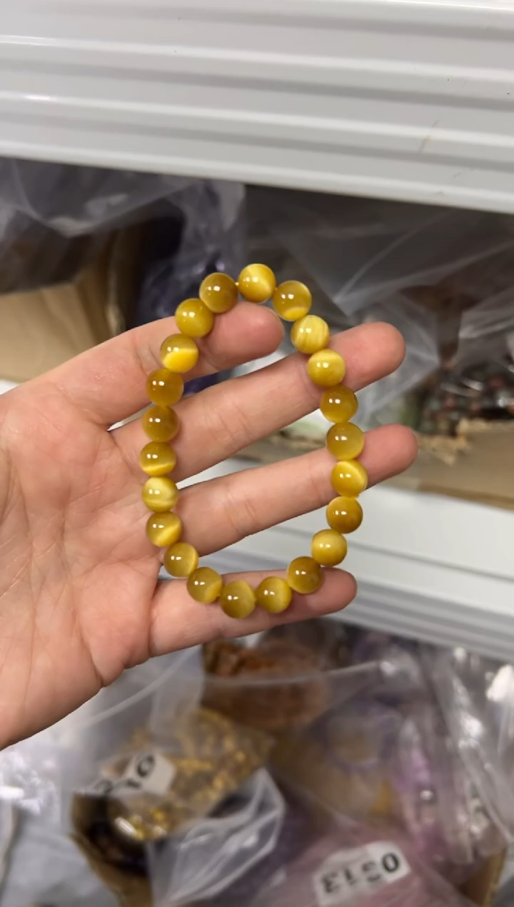 【闪购商品】木变石（虎睛石）手链未镶嵌金虎眼圆珠素圈手串[286]