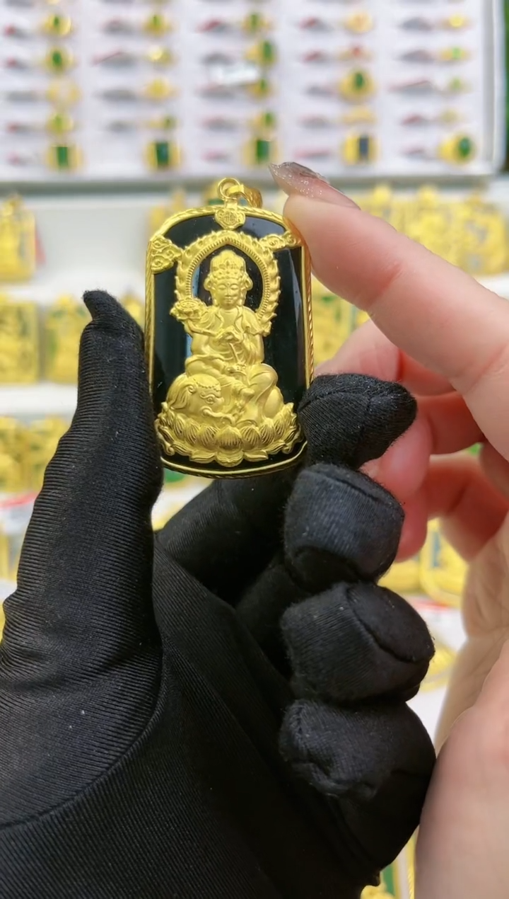 【闪购商品】和田玉吊坠(不含链)足金镶嵌黄金本命佛吊坠