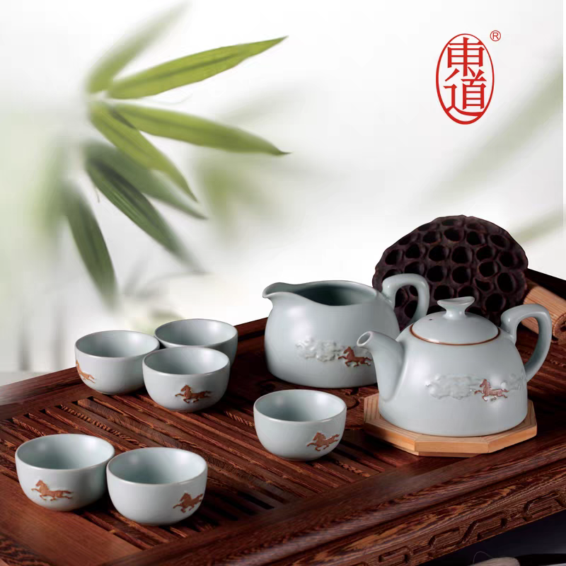 东道汝窑2014年马生肖限量版（腾飞茶组天青色编码520）限量 2014套
