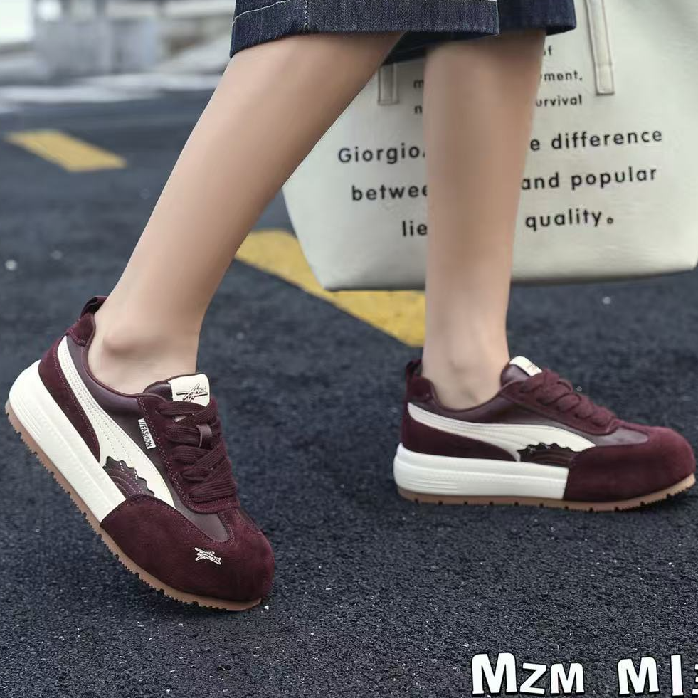 新款牛皮德迅板鞋130酒红