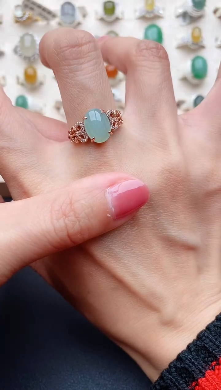 【闪购商品】翡翠戒指银S925镶嵌缅甸天然翡翠333   4-7