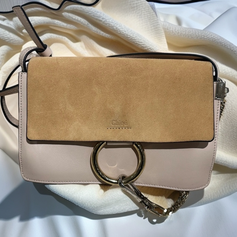 95新 Chloe/蔻依 蔻依 粉色拼麂皮faye单肩包