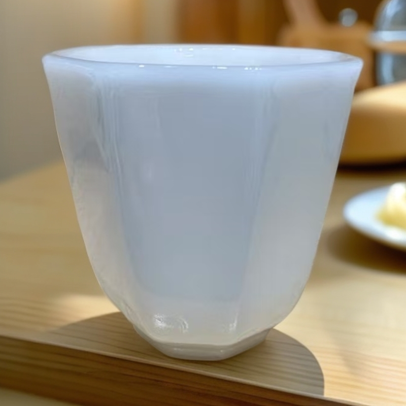 手工冰种璞玉瓷茶杯陶瓷品茗杯功夫茶具喝茶杯子八方杯白瓷天花板