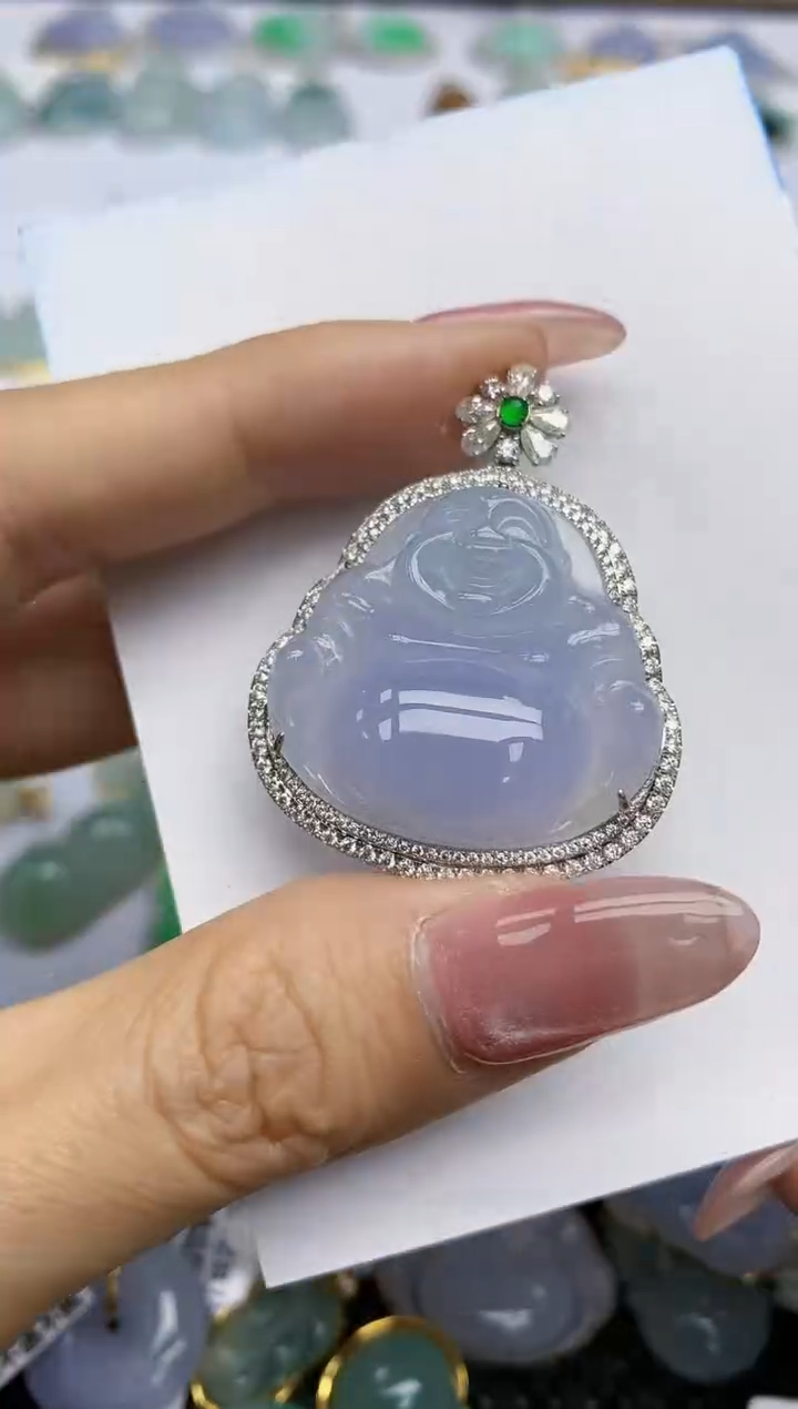 【闪购商品】翡翠挂件18K金镶嵌天然翡翠A货