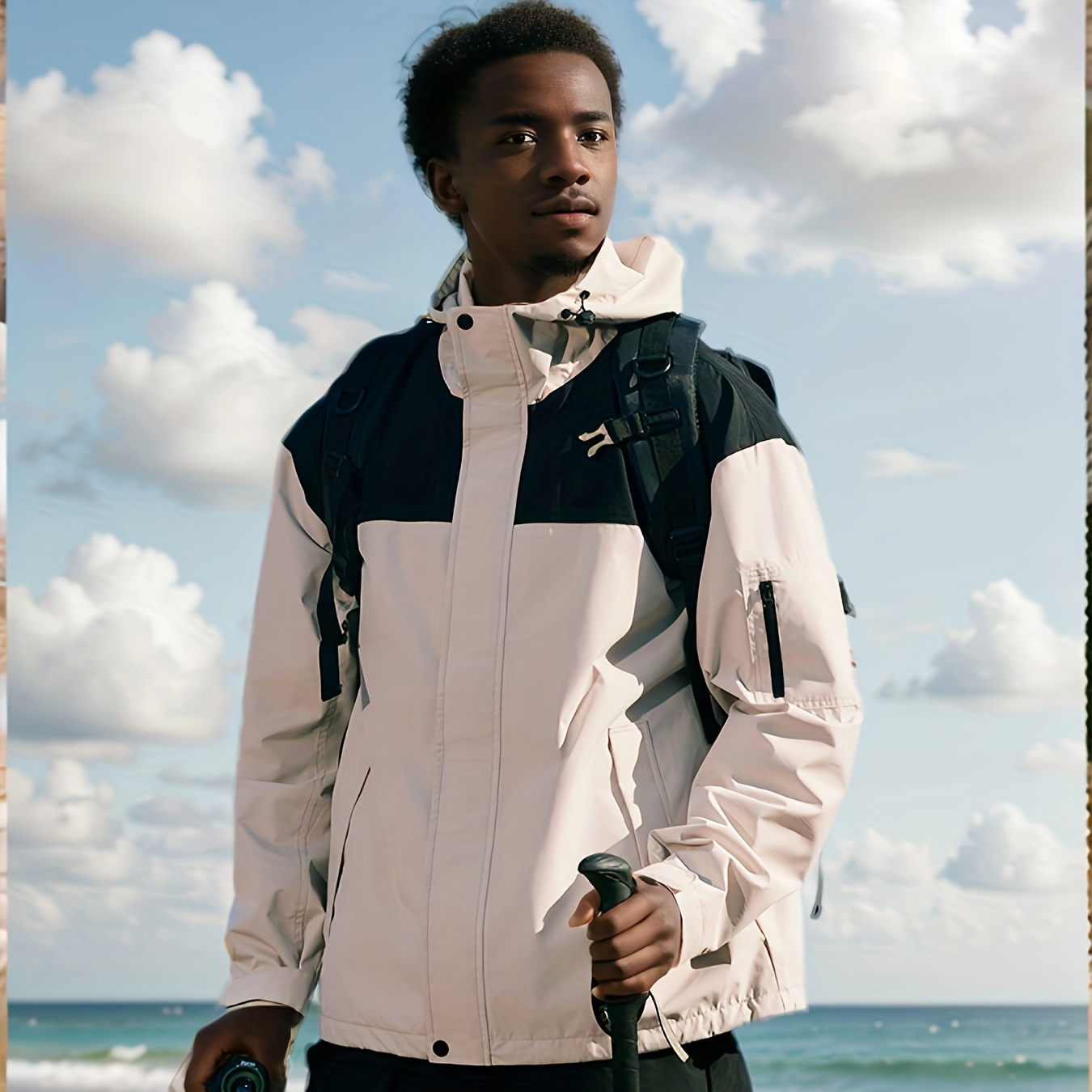 米色冲锋衣休闲宽松男士户外