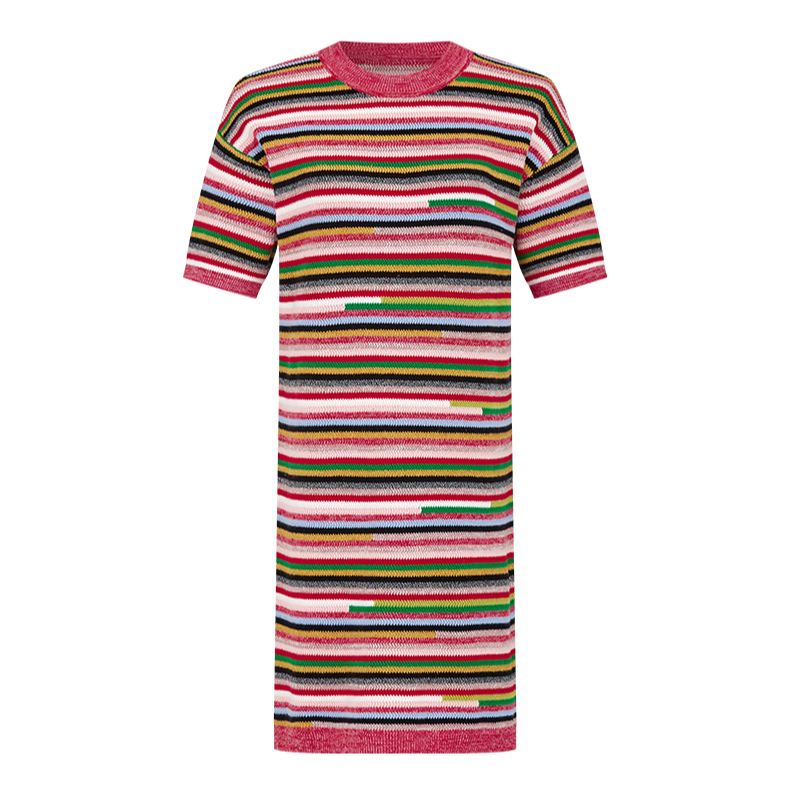 【籽言专属】曼德诗直筒连衣裙新款棉质条纹针织长裙M538109191