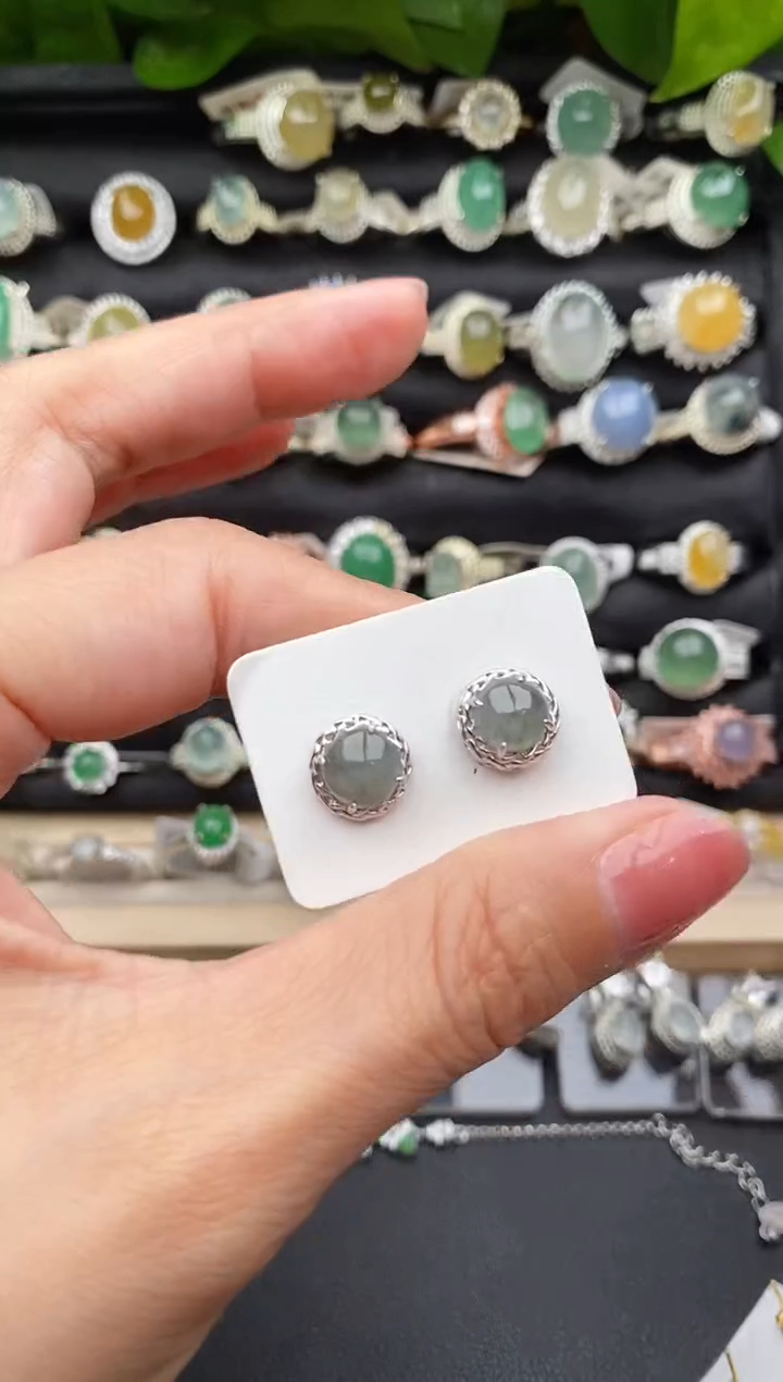 【闪购商品】翡翠戒指银S925镶嵌缅甸天然A货翡翠77  1-