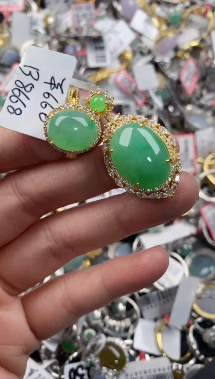 银S925镶嵌戒指翡翠444      6