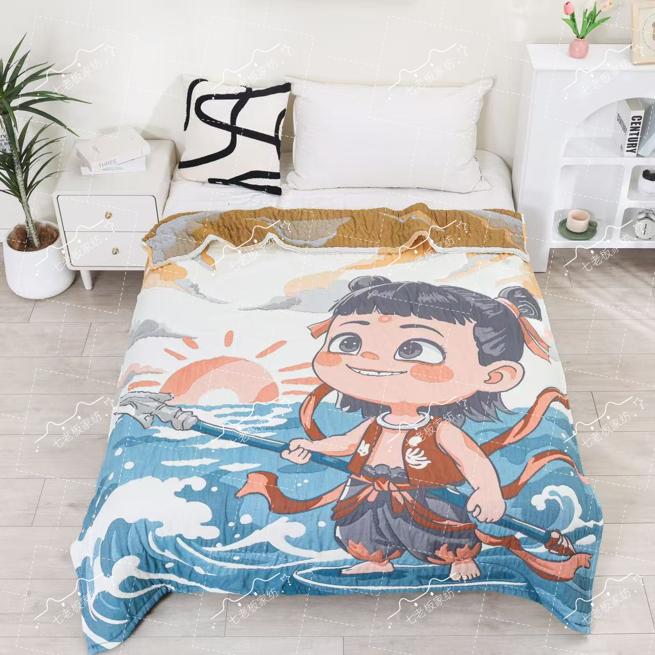 【哪吒2】150cm*200cm 高端升级轻奢多功能超柔纱布泡芙被         